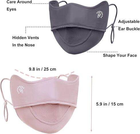 2Pcs UV Face Mask, Sun Masks for Women, Cooling Breathable Face Cover for Outdoors, Washable Reusable (Pink+Black) in Kuwait
