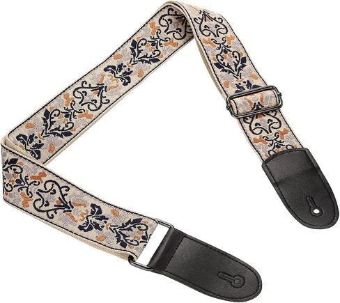 uxcell Guitar Strap, Cotton Webbing Leather Ends Straps Vintage Embroidered 2" Wide Adjustable Straps with Black Buckle for Acoustic, Electric, Bass Guitars, Red Jacquard in Saudi Arabia