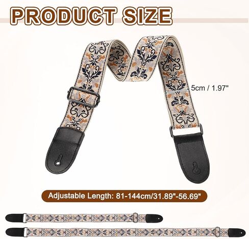 uxcell Guitar Strap, Cotton Webbing Leather Ends Straps Vintage Embroidered 2" Wide Adjustable Straps with Black Buckle for Acoustic, Electric, Bass Guitars, Red Jacquard in Saudi Arabia