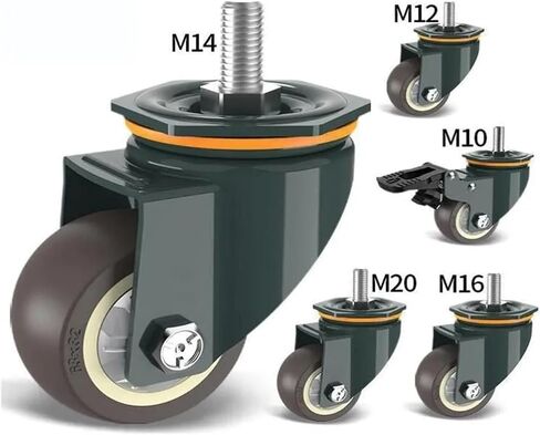1 Piece 2.5 inch M10/M12/M14/M16/M20 Screw Universal Wheel with Brake Rubber Shaft Caster Pulley Silent Machine(M10- Universal Wheel) in Saudi Arabia