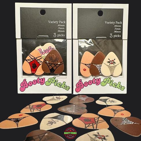 Premium Celluloid BOOTY themed Guitar Picks, BOOTY PICKS Variety Pack with Novelty Designs, Light (.46mm), Medium (.71mm), Heavy (.96mm), (6 count) in Saudi Arabia