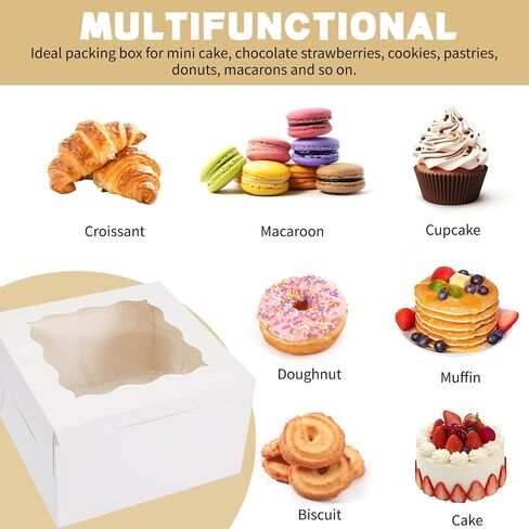 50pcs Cookie Boxes with Window, 6x6x3 Inches White Bakery Boxes, 60 Pcs Stickers,for Small Cookies, Treats, Candy, Desserts, Chocolate Covered Strawberries,Mini Cake Boxes in Saudi Arabia