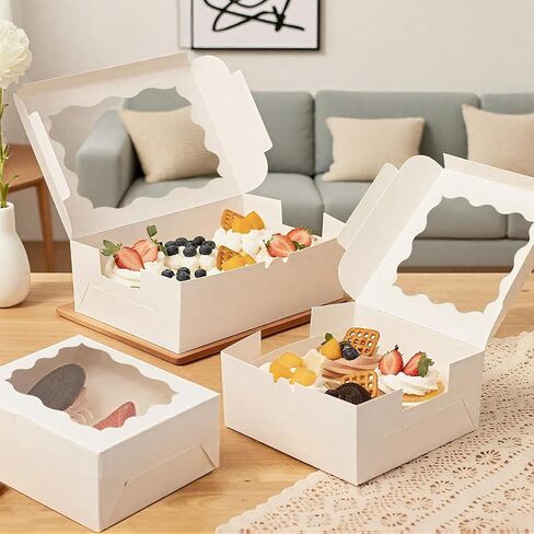 50pcs Cookie Boxes with Window, 6x6x3 Inches White Bakery Boxes, 60 Pcs Stickers,for Small Cookies, Treats, Candy, Desserts, Chocolate Covered Strawberries,Mini Cake Boxes in Saudi Arabia