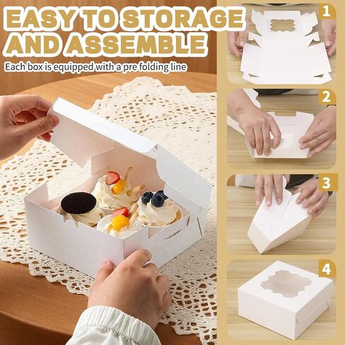50pcs Cookie Boxes with Window, 6x6x3 Inches White Bakery Boxes, 60 Pcs Stickers,for Small Cookies, Treats, Candy, Desserts, Chocolate Covered Strawberries,Mini Cake Boxes in Saudi Arabia