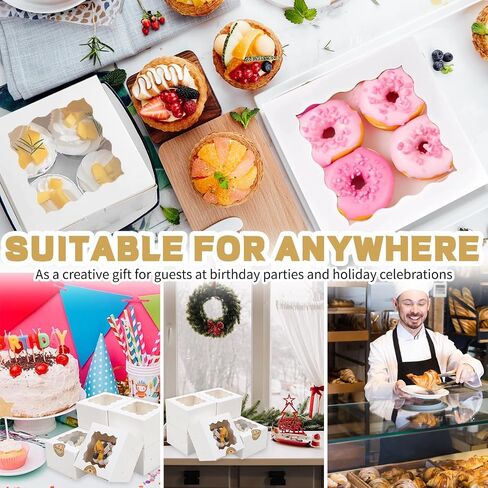 50pcs Cookie Boxes with Window, 6x6x3 Inches White Bakery Boxes, 60 Pcs Stickers,for Small Cookies, Treats, Candy, Desserts, Chocolate Covered Strawberries,Mini Cake Boxes in Saudi Arabia