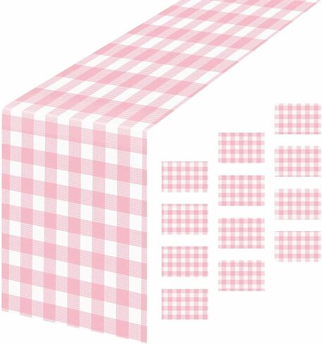 6 Pcs Red Gingham Table Runner Plastic 14 x 108 Inch Disposable Red and White Runner for Birthday Baby Shower Racing Party Decorations Checkered Table Runner in Kuwait