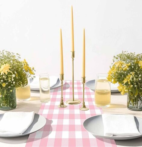 6 Pcs Red Gingham Table Runner Plastic 14 x 108 Inch Disposable Red and White Runner for Birthday Baby Shower Racing Party Decorations Checkered Table Runner in Kuwait