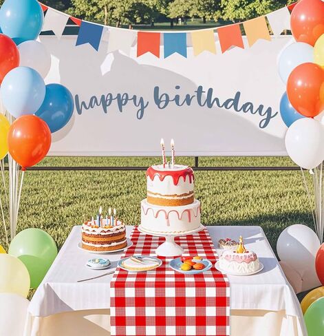 6 Pcs Red Gingham Table Runner Plastic 14 x 108 Inch Disposable Red and White Runner for Birthday Baby Shower Racing Party Decorations Checkered Table Runner in Kuwait