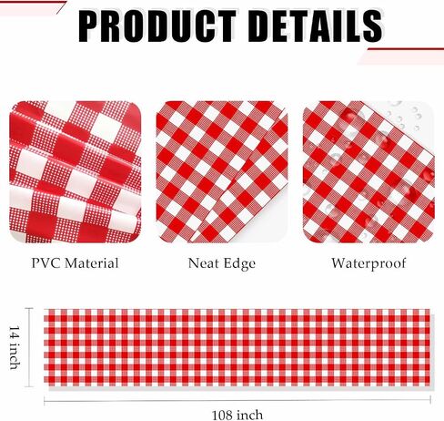 6 Pcs Red Gingham Table Runner Plastic 14 x 108 Inch Disposable Red and White Runner for Birthday Baby Shower Racing Party Decorations Checkered Table Runner in Kuwait