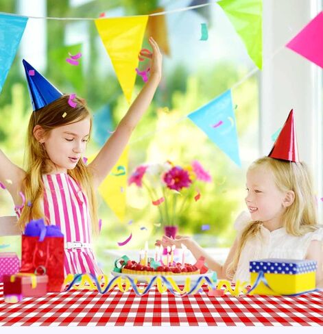 6 Pcs Red Gingham Table Runner Plastic 14 x 108 Inch Disposable Red and White Runner for Birthday Baby Shower Racing Party Decorations Checkered Table Runner in Kuwait