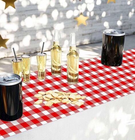 6 Pcs Red Gingham Table Runner Plastic 14 x 108 Inch Disposable Red and White Runner for Birthday Baby Shower Racing Party Decorations Checkered Table Runner in Kuwait