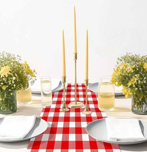 6 Pcs Red Gingham Table Runner Plastic 14 x 108 Inch Disposable Red and White Runner for Birthday Baby Shower Racing Party Decorations Checkered Table Runner in Kuwait