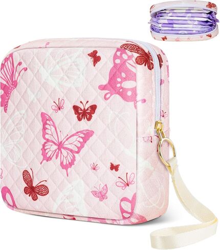 Likesing Tampon Holder for Purse, Upgraded 5.3" Checkered Period Bag, Sanitary Napkin Storage Bag with Wrist Strap for Girls Women, Thickened Portable Period Pad Pouch(Black) in Kuwait