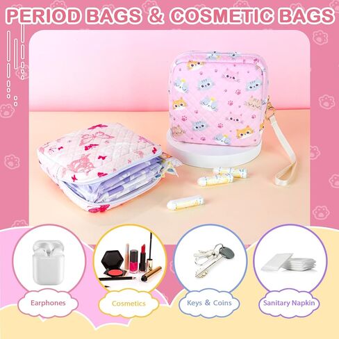 Likesing Tampon Holder for Purse, Upgraded 5.3" Checkered Period Bag, Sanitary Napkin Storage Bag with Wrist Strap for Girls Women, Thickened Portable Period Pad Pouch(Black) in Kuwait