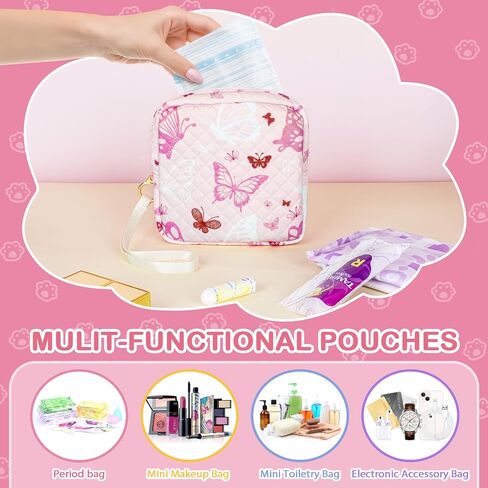 Likesing Tampon Holder for Purse, Upgraded 5.3" Checkered Period Bag, Sanitary Napkin Storage Bag with Wrist Strap for Girls Women, Thickened Portable Period Pad Pouch(Black) in Kuwait