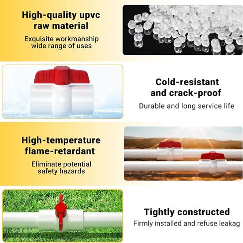16pcs 3/4 "صمام كرة PVC ملولب ، إغلاق مقبس الصمامات مع مقبس t الأحمر ، صمام أنبوب مياه SCH40 لمشروع المياه ، حمام سباحة ، مضخة مياه الصرف الصحي ، نظام السباكة والري في الهواء الطلق in Kuwait