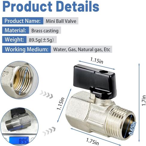 TMOK 2 Pack Brass Mini Ball Valve ، 1/2 "NPT Male X Female Off Off Switch ، لتركيب أنابيب خيط ضاغط الهواء in Saudi Arabia