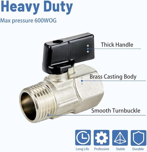 TMOK 2 Pack Brass Mini Ball Valve ، 1/2 "NPT Male X Female Off Off Switch ، لتركيب أنابيب خيط ضاغط الهواء in Saudi Arabia