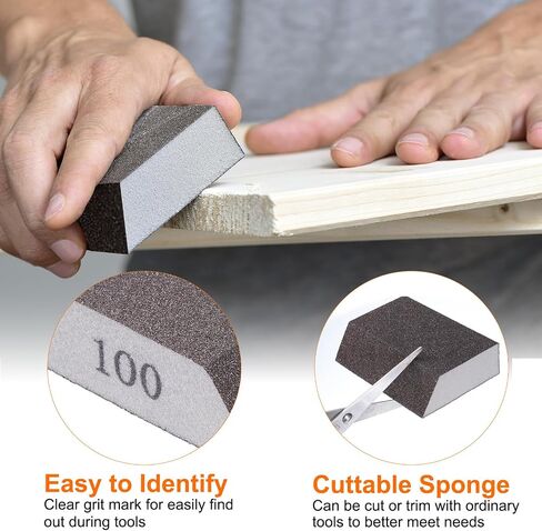 Harfington 4pcs Sanding Sponge Blocks 400-500 Sanding Sponge مع الحافة الزاوية 4 "× 2.8" × 1 "، كتلة رملية قابلة للغسل وقابلة لإعادة الاستخدام لتلميع الخشب المعدني المطبخ المجاري المنزل in Kuwait