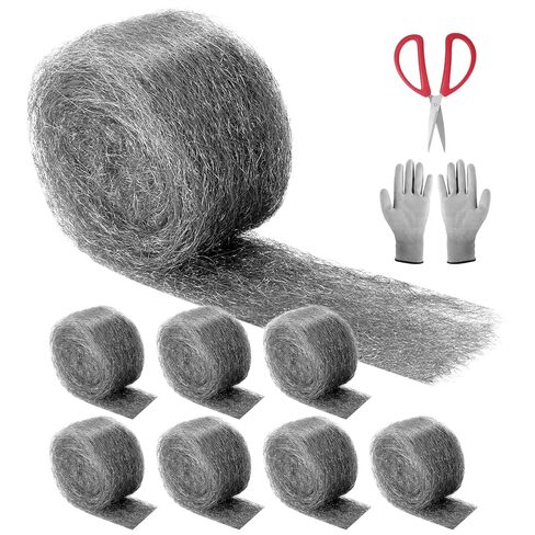 Steel Wool Mice Control, 8 Pack 16.4 Ft Hole Filler, Mice Repellent Indoor, Keeps Animals Out of Holes, Siding, Pipes, Garden, House, Garage ents(Includes Gloves, Scissors) in Kuwait