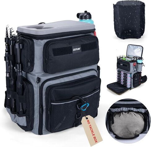 Goture Fishing Backpack with Cooler, 66L 600D Tackle Backpack with 3 Rod Holders, EVA Cover, Helmet Holder, Rain Cover, Saltwater Large Fishing Bag for Camping Hiking, Gear Storage Bag, Gifts for Men in Saudi Arabia
