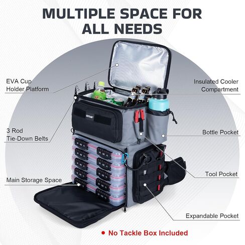 Goture Fishing Backpack with Cooler, 66L 600D Tackle Backpack with 3 Rod Holders, EVA Cover, Helmet Holder, Rain Cover, Saltwater Large Fishing Bag for Camping Hiking, Gear Storage Bag, Gifts for Men in Saudi Arabia