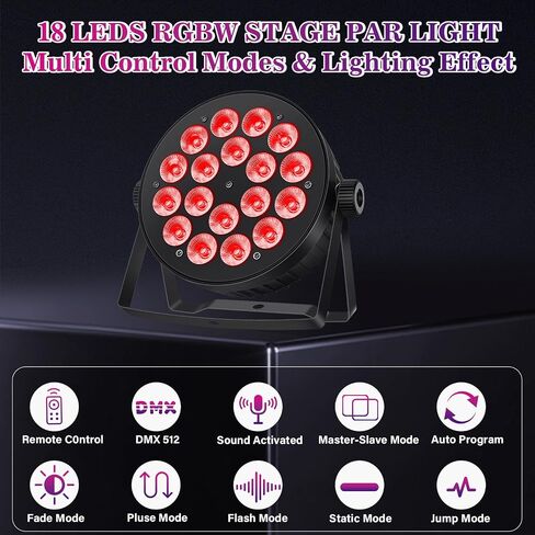 18 LED PAR Lights ، 90W RGBW 4IN1 LED Stage Par Can Light Sound Activated Auto Play بواسطة Remote & DMX Control for Events حفل زفاف DJ Live Show 4 Pack in Kuwait