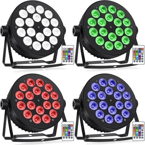 18 LED PAR Lights ، 90W RGBW 4IN1 LED Stage Par Can Light Sound Activated Auto Play بواسطة Remote & DMX Control for Events حفل زفاف DJ Live Show 4 Pack in Kuwait
