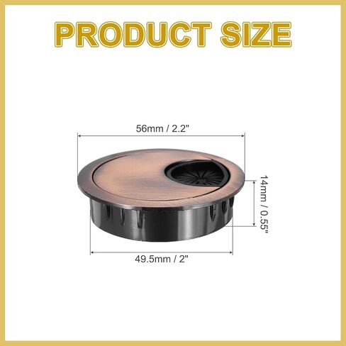 Meccanixity Desk Grommet 2 بوصة ، وسبائك الزنك مستديرة ثقب غطاء السلك منظم كبل كابل كابل الكابلات للكمبيوتر المكتبي ، 49.5 ملم ، البرونز in Saudi Arabia