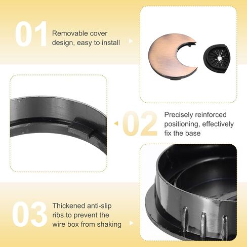 Meccanixity Desk Grommet 2 بوصة ، وسبائك الزنك مستديرة ثقب غطاء السلك منظم كبل كابل كابل الكابلات للكمبيوتر المكتبي ، 49.5 ملم ، البرونز in Saudi Arabia