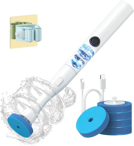 Air U+ Electric Evalet Brush and Holder With 5 Meads Rispable Divills ، قابل لإعادة الشحن ومثبتة على الحائط بدون حفر ، وعاء مرحاض قابل للتخلص منه. in Kuwait