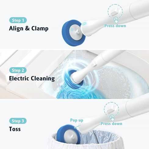 Air U+ Electric Evalet Brush and Holder With 5 Meads Rispable Divills ، قابل لإعادة الشحن ومثبتة على الحائط بدون حفر ، وعاء مرحاض قابل للتخلص منه. in Kuwait
