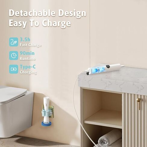 AIR U+ Electric Toilet Brush and Holder Set with 5 Disposable Refill Heads, Rechargeable & Wall-Mounted No Drilling Powerful Disposable Toilet Bowl Cleaner Wand in Kuwait