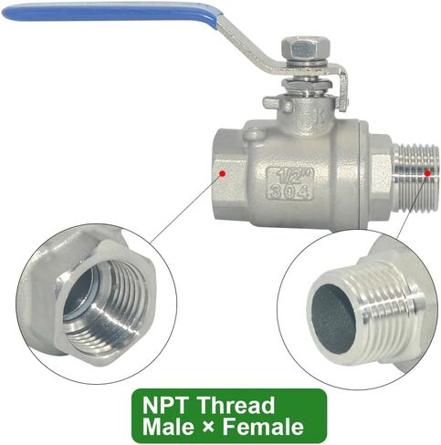 304 Stainless Steel 1 Inch Ball Valve Male to Female NPT Standard Full Port for Water Oil Gas Vinyl Handle WOG1000 in Kuwait
