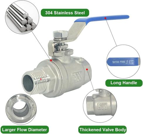 304 Stainless Steel 1 Inch Ball Valve Male to Female NPT Standard Full Port for Water Oil Gas Vinyl Handle WOG1000 in Kuwait
