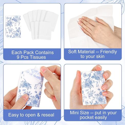 50 Bulk Blue Floral Tissue Packs Vintage Flower Mini Travel Size Facial Tissues Chinoiserie Flower Portable Pocket Tissue for Wedding Party Supplies in Saudi Arabia