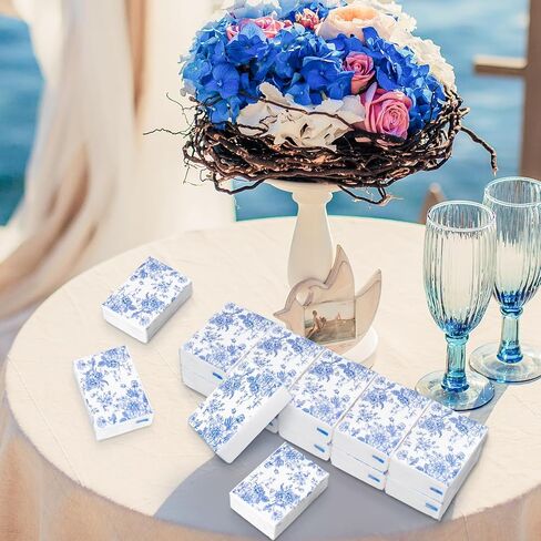 50 Bulk Blue Floral Tissue Packs Vintage Flower Mini Travel Size Facial Tissues Chinoiserie Flower Portable Pocket Tissue for Wedding Party Supplies in Saudi Arabia