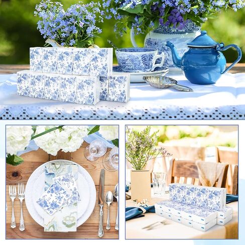 50 Bulk Blue Floral Tissue Packs Vintage Flower Mini Travel Size Facial Tissues Chinoiserie Flower Portable Pocket Tissue for Wedding Party Supplies in Saudi Arabia
