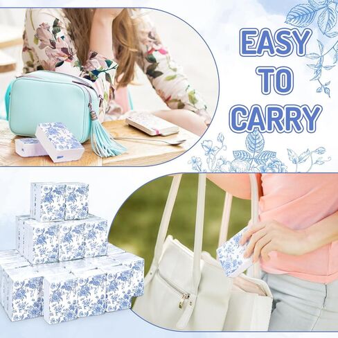 50 Bulk Blue Floral Tissue Packs Vintage Flower Mini Travel Size Facial Tissues Chinoiserie Flower Portable Pocket Tissue for Wedding Party Supplies in Saudi Arabia
