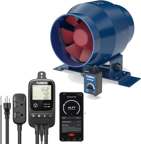 TURBRO AirSupply ES4، مروحة قناة مضمنة مقاس 4 بوصة مع علبة معدنية صلبة، مروحة تهوية هادئة 195 CFM مع سرعة متغيرة للتحكم في خيمة النمو والتهوية in Kuwait