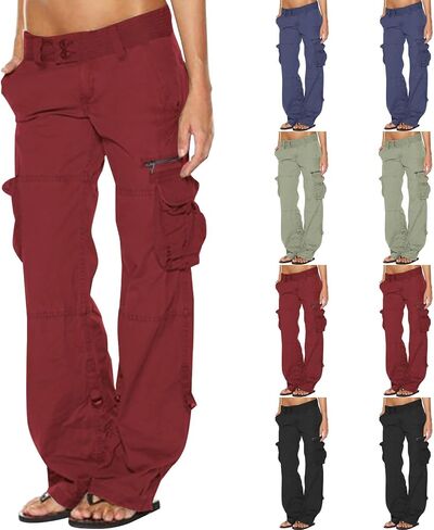 Womens Cargo Pants Lightweight Travel Safari Hiking Pant Zipper Pockets Fashion Casual Low Waist Trouser Y2K Clothes in Saudi Arabia