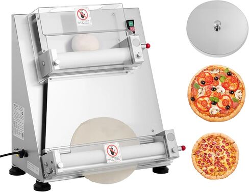 VEVOR Pizza Dough Roller Sheeter, 3-16 Inch Semi-automatic Stainless Steel Pizza Press, Commercial Electric 390W Pasta Maker Machine, 260 pcs Per Hour, Adjustable Thickness, with Dough Press Lid in Kuwait
