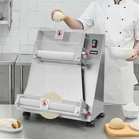VEVOR Pizza Dough Roller Sheeter, 3-16 Inch Semi-automatic Stainless Steel Pizza Press, Commercial Electric 390W Pasta Maker Machine, 260 pcs Per Hour, Adjustable Thickness, with Dough Press Lid in Kuwait