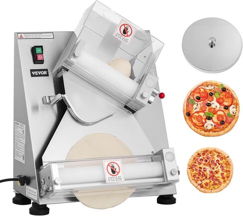 VEVOR Pizza Dough Roller Sheeter, 3-16 Inch Semi-automatic Stainless Steel Pizza Press, Commercial Electric 390W Pasta Maker Machine, 260 pcs Per Hour, Adjustable Thickness, with Dough Press Lid in Saudi Arabia