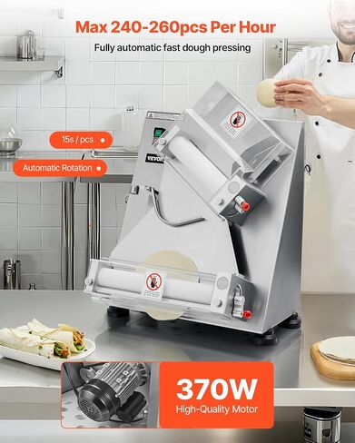 VEVOR Pizza Dough Roller Sheeter, 3-16 Inch Semi-automatic Stainless Steel Pizza Press, Commercial Electric 390W Pasta Maker Machine, 260 pcs Per Hour, Adjustable Thickness, with Dough Press Lid in Saudi Arabia