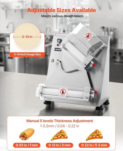 VEVOR Pizza Dough Roller Sheeter, 3-16 Inch Semi-automatic Stainless Steel Pizza Press, Commercial Electric 390W Pasta Maker Machine, 260 pcs Per Hour, Adjustable Thickness, with Dough Press Lid in Saudi Arabia