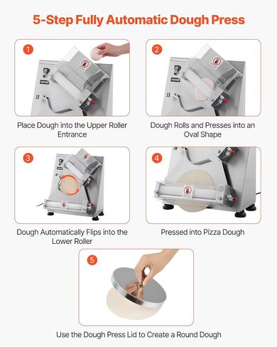 VEVOR Pizza Dough Roller Sheeter, 3-16 Inch Semi-automatic Stainless Steel Pizza Press, Commercial Electric 390W Pasta Maker Machine, 260 pcs Per Hour, Adjustable Thickness, with Dough Press Lid in Saudi Arabia