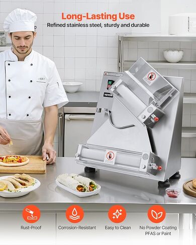 VEVOR Pizza Dough Roller Sheeter, 3-16 Inch Semi-automatic Stainless Steel Pizza Press, Commercial Electric 390W Pasta Maker Machine, 260 pcs Per Hour, Adjustable Thickness, with Dough Press Lid in Saudi Arabia