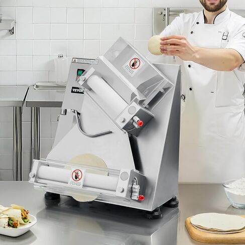 VEVOR Pizza Dough Roller Sheeter, 3-16 Inch Semi-automatic Stainless Steel Pizza Press, Commercial Electric 390W Pasta Maker Machine, 260 pcs Per Hour, Adjustable Thickness, with Dough Press Lid in Saudi Arabia