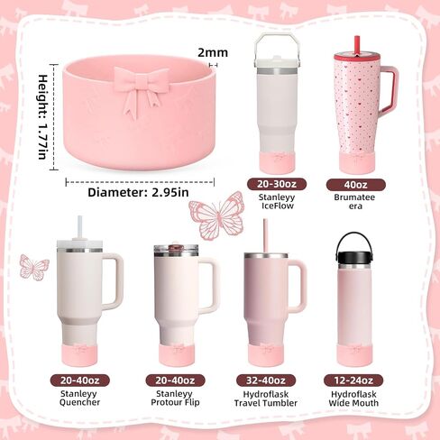 Bow Protective Silicone Boot, Compatible with Stanley 20-40oz Tumbler & Hydroflask 12-24oz Water Bottle, Anti-Slip Cover Bumper Protector for Bottles/Tumblers with 2.83-3in Bottom in Saudi Arabia